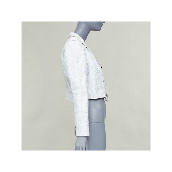 LOUIS VUITTON 2020 Runway ivory silver brocade military crop biker jacket FR36 S - Picture 5 of 10